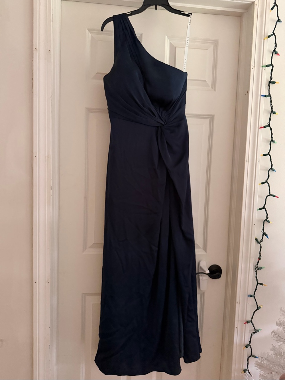 Azazie Navy One-Shoulder Bridesmaid Dress